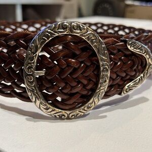 BRIGHTON TAMARYS 91908 WOVEN BRAIDED LEATHER BROWN BELT S LONG  # 91908